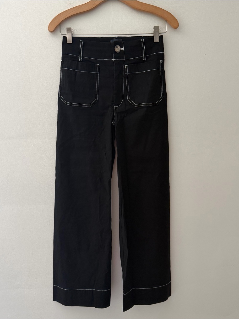 Maeve Colette Pants Crop Wide Leg Contrast Stitch Black High Rise Size 26 - Picture 2 of 10